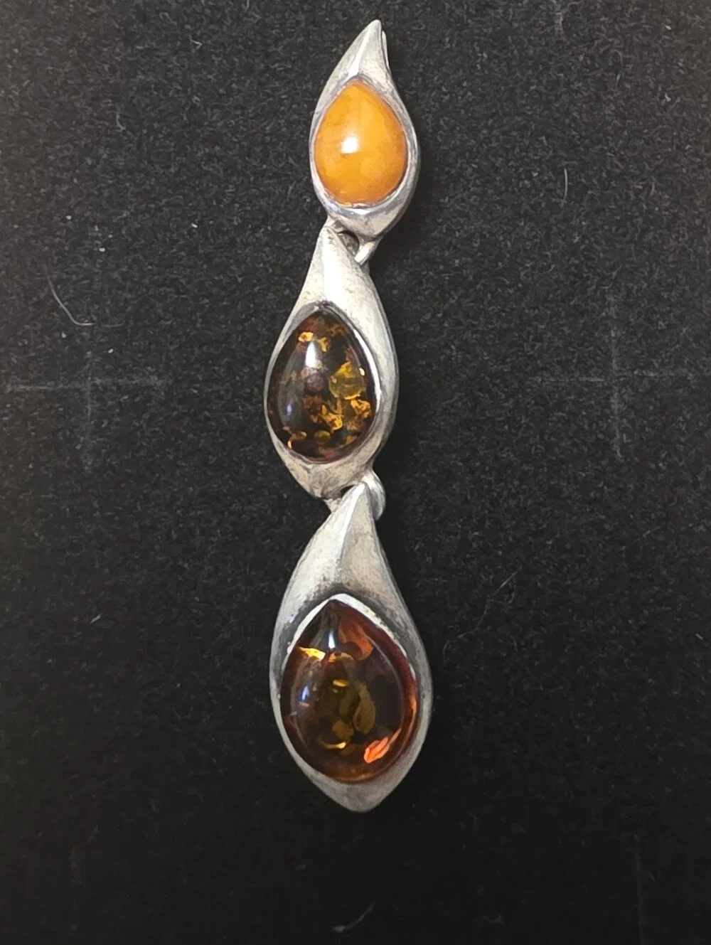 Vintage 925 Tricolor Amber Teardrop Pendant